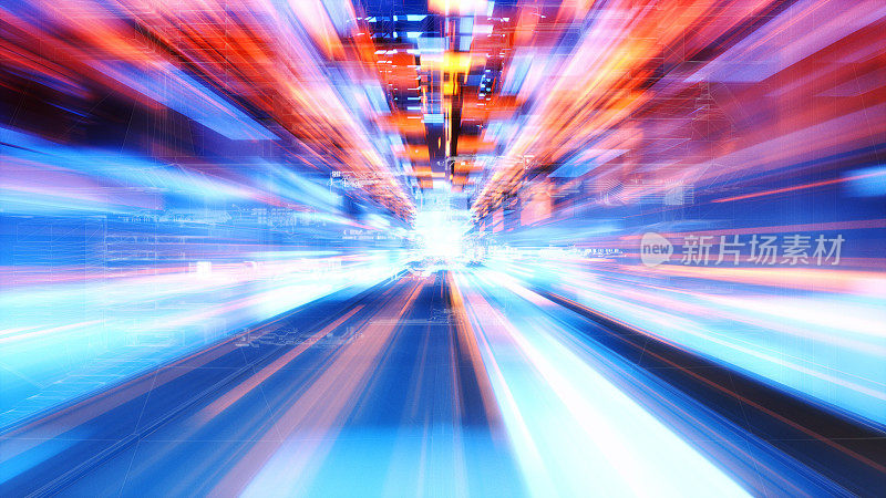 Futuristic city street speeding blur